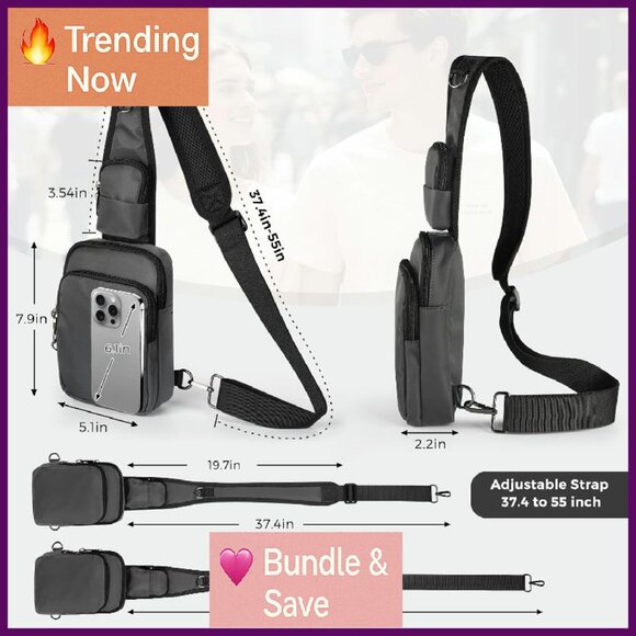 RFID Blocking Water Resistant Crossbody Sling Bag with Zipper Lock - Picture 3 of 4